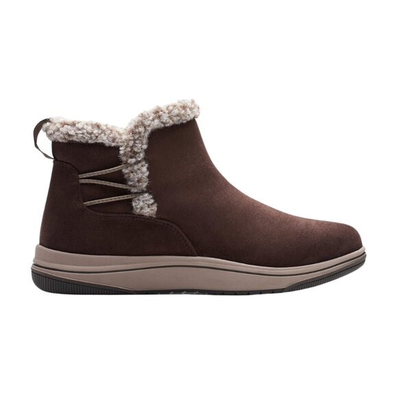 Clarks Women's Breeze Fur Ankle Boot, Dark Brown, Wide - Picture 1 of 6